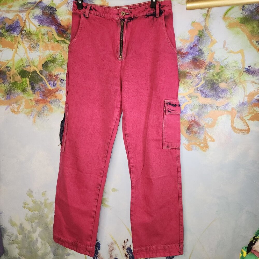 Mandinga Red Cargo Pants With Pockets & Zipper